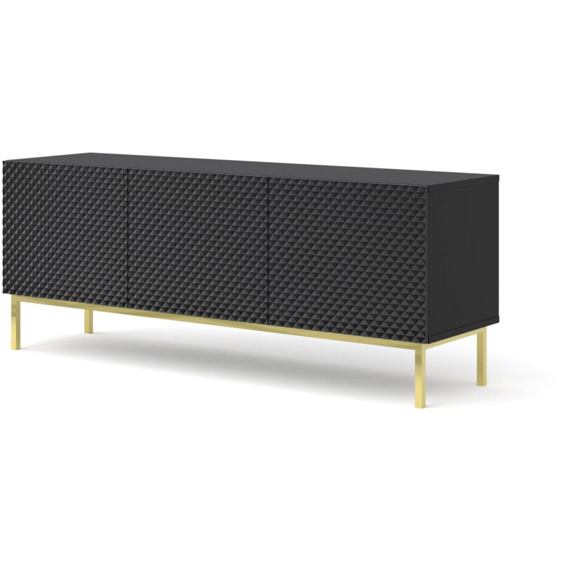 Ravenna C Meuble TV 150 3D fraisage MDF diamant noir haute brillance avec cadre