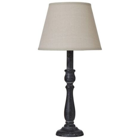 Ravenna Column Table Lamp with Linen Shade - Wood - L11 x W11 x H40 cm - Grey