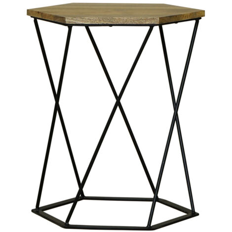 Ravi Hexagnol Lamp Table with Iron base - Mango Wood/Iron - L41 x W36 x H48 cm - Mango Light Finish
