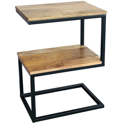 Ravi Iron Base ' S ' Shape Side Table - Mango Wood - L30 x W45 x H60 cm - Mango Light Finish