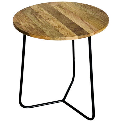 Ravi Iron Base Soild Wood Top Side Table - L45 x W45 x H50 cm - Mango Light Finish