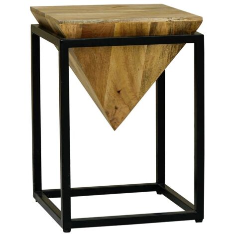 Ravi Iron Base Solid Wood Diamond Stool - Small - Mango Wood/Iron - L35 x W35 x H49 cm - Light Finish