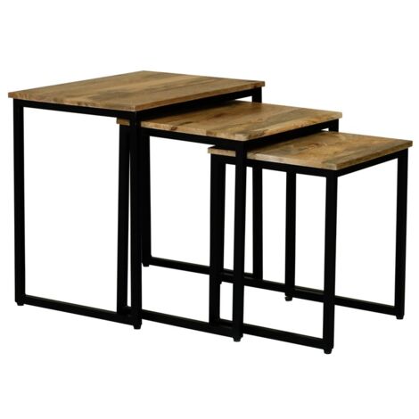 Ravi Iron Base Solid Wood Stool (Set of 3) - Mango Wood/Iron - L40 x W54 x H54 cm - Light Finish