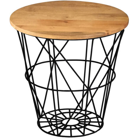 Ravi Iron Base Solid Wood Top Side Table - L50 x W50 x H50 cm - Mango Light Finish