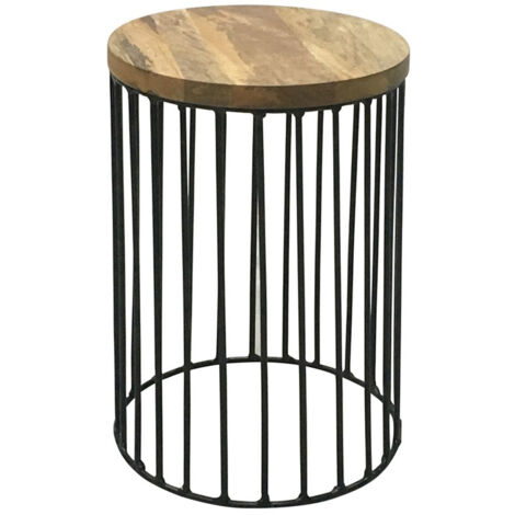 Ravi Iron Base Solid Wood Top Side Table - Small - Mango Wood/Iron - L30 x W30 x H45 cm - Light Finish