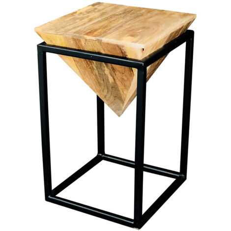 Ravi Iron Base Solild Wood Large Diamond Stool - L35 x W35 x H59 cm - Mango Light Finish