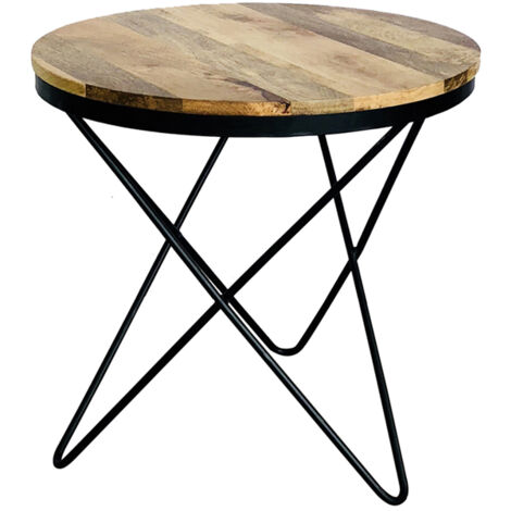 Ravi Star Leg Round Side Table - Mango Wood/Iron - L51 x W51 x H50 cm - Mango Light Finish