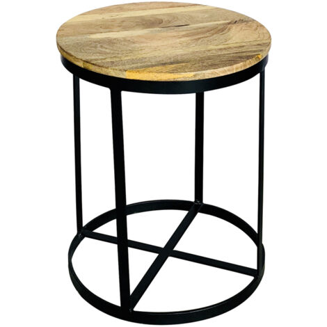 Ravi Top Large Round Stool Plain - Mango Wood - L47 x W47 x H60 cm - PP Sawn Finish