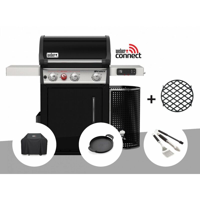 Weber - Barbecue à gaz intelligent Spirit EPX-325S gbs + Housse + Plancha + Kit 3 ustensiles