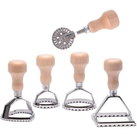 Ravioli Cutter, Wooden Ravioli Cutter with Handle and Pasta Utensils for Rolling Pasta Edges - Set of 5