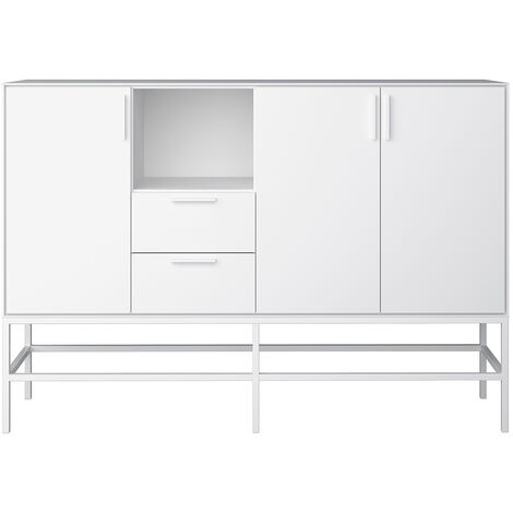 Ravn Sideboard 3 Türen und 2 Schubladen, weisslackiert, Metallgestell weiss.