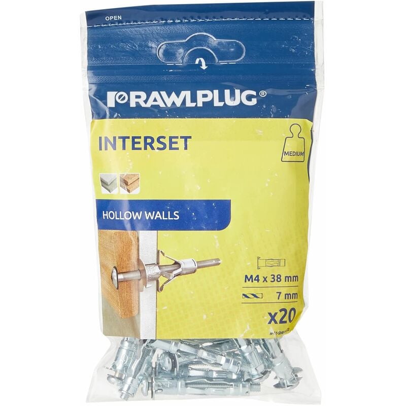 Interset Cavity Fixings & Screws M4 x 38 Trade Pack of 20 RAW41627