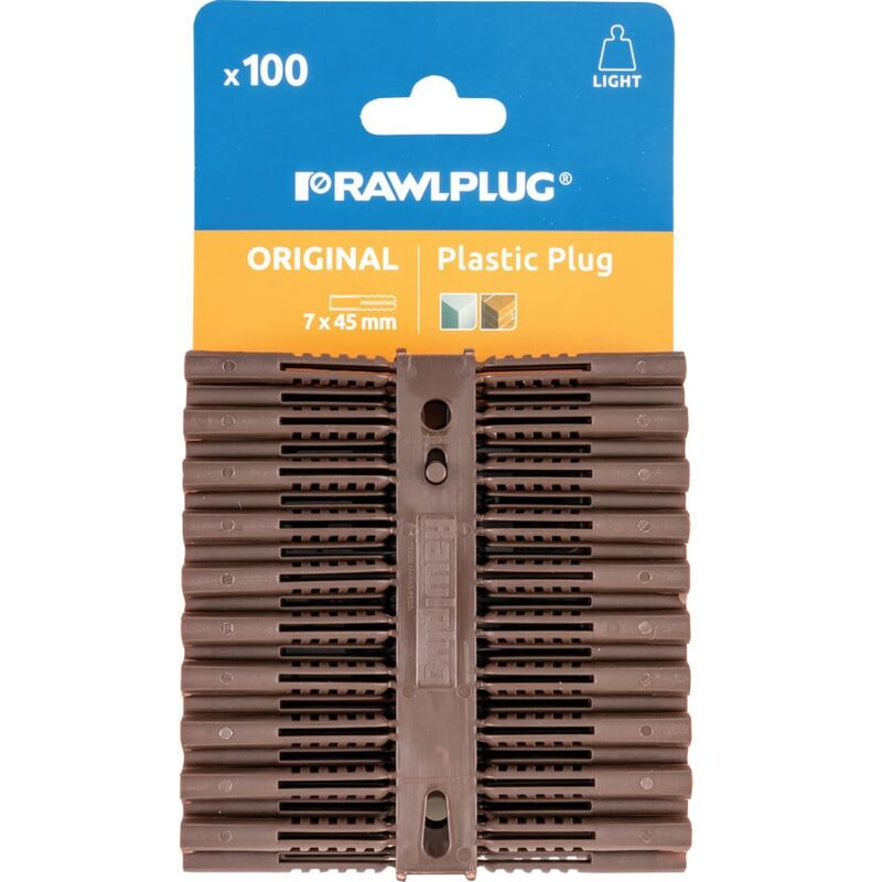 Rawlplug Plastic Plugs Brown (CLIP100) Carded 67-233 - Brown