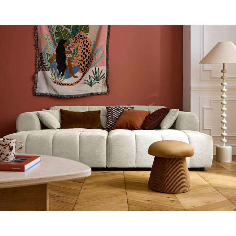Lisa Design - Ray - canapé droit 4 places avec double méridienne - assise profonde - en tissu texturé - beige