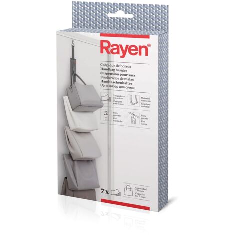 Rayen 2067.11 Attaccapanni per borsette per Porte e armadi con 7 Ganci di Velcro, Polyester, Grigio Scuro, 95x7,5 cm, 7 unità