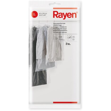 Rayen 6047 Fodera Armadio. Confezione di 3 Sacchi Trasparenti per conservare Protettori di Biancheria Antipolvere, 65 x 150 cm