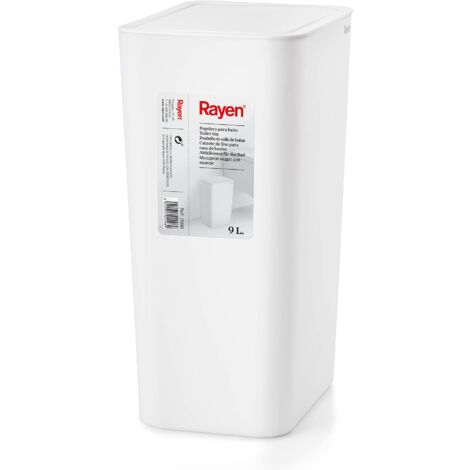 Rayen Bagno Cestino  capacità di 9 Litri  Colore Bianco Coperchio, Polipropilene (PP), Medidas: 22 x 16 x 33 cm