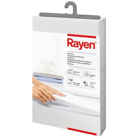Rayen Muletón Planche à repasser Universel Découpable Convient pour le repassage à la vapeur Dimensions : 130 x 40 cm, Polyester, Blanc