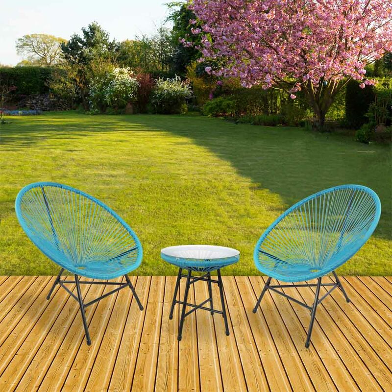 Raygar - 3pcs Bistro Egg Designer String Chair Indoor & Garden Set - Blue