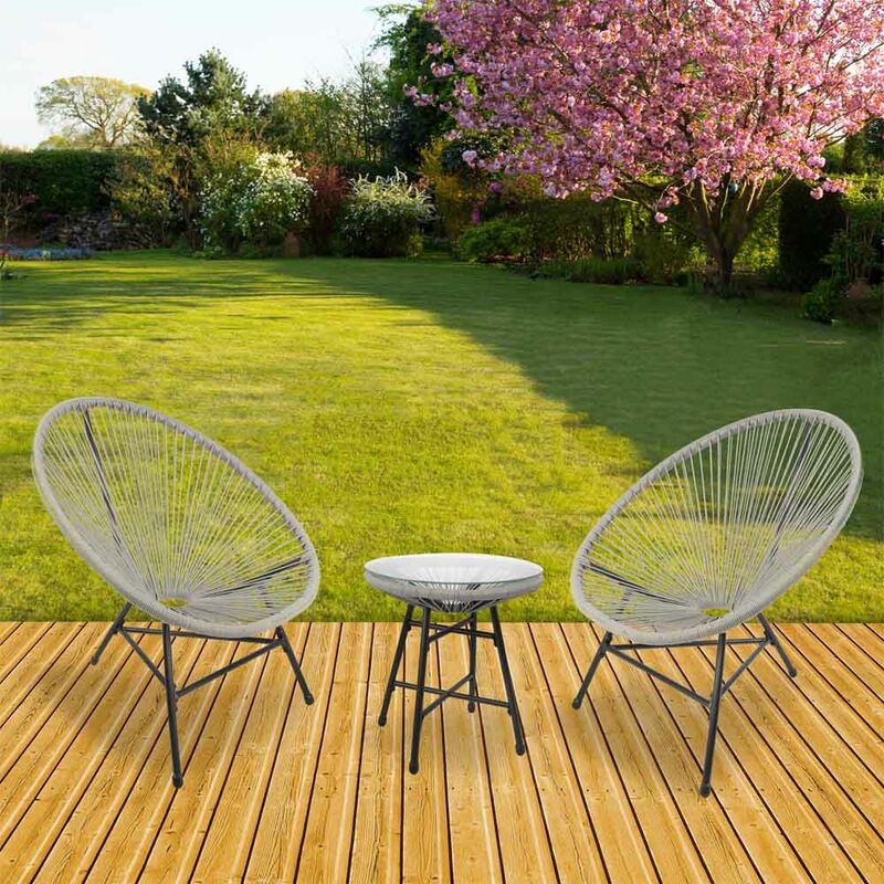 Raygar - 3pcs Bistro Egg Designer String Chair Indoor & Garden Set - Grey