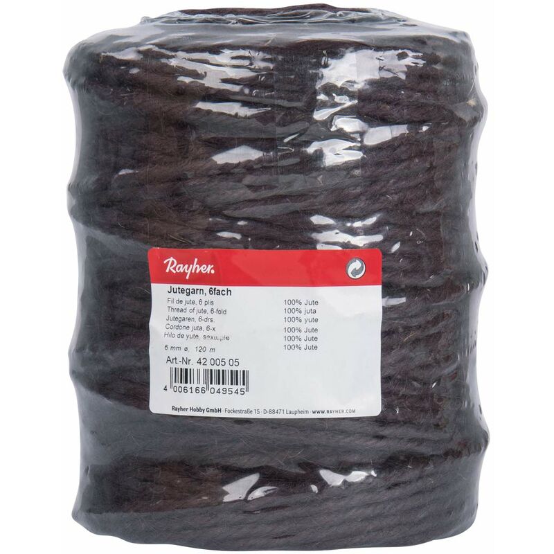 Image of Rayher - 4200505, spago in juta rocchetto, trama a 6 fili, diametro 6 mm, 120 m, Marrone scuro
