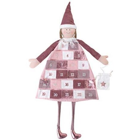 Rayher 46455258 Calendario dell’Avvento da appendere a forma di Bambola, in Tessuto con taschine numerate, colore Rosa