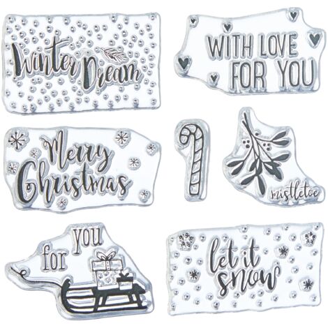 Rayher 50219000 Timbri Trasparenti-Auguri di Natale, 102,5 x 97 mm, 7 Motivi, Sacchetto Self-Service 1 Foglio, Bianco, Standard