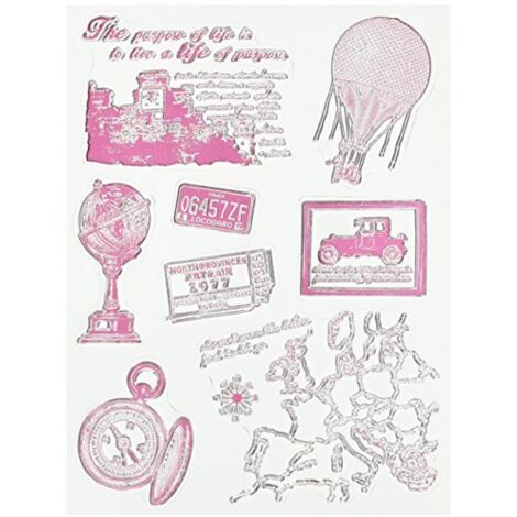 Rayher 57784000 Clear Stamp - Timbri decorativi, 1-7,3 cm, 15 pz Viaggio nel tempo Vintage