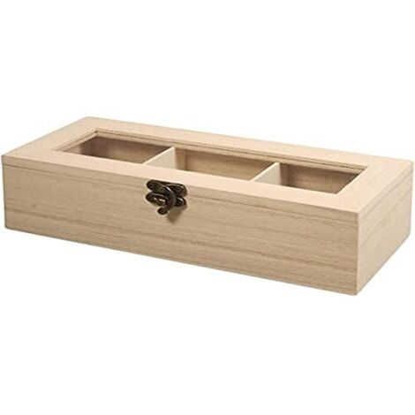 Rayher 62598000 scatola porta the e tisane, in legno FSC, contenitore bustine, fai da te, bricolage, 21,5 x 9 x 7 cm, 3 scomparti