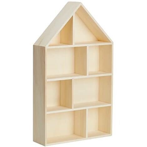 Rayher Bacheca Portaoggetti a Forma di Casa, Legno FSC, 8 scomparti, 30 x 50 x 8 cm