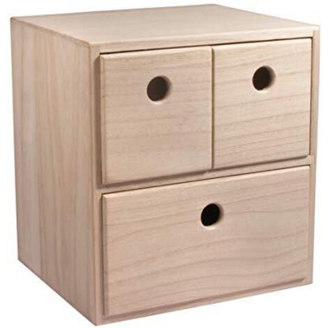 Rayher cassettiera mini in legno con 3 cassetti, legno naturale non trattato, 21x18x23cm, per piccoli oggetti, cancelleria, da colorare e decorare, 62908505