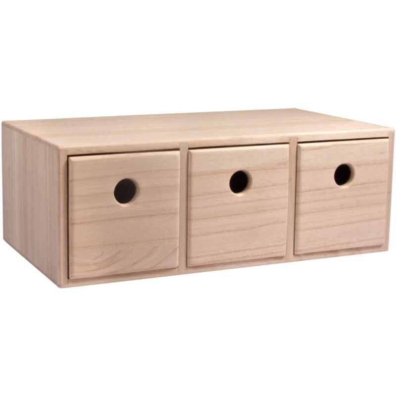 Image of Cassettiera Mini In Legno con 3 Cassetti, Legno Naturale Non Trattato, 32 x 18 x 11.5 cm, per Piccoli Oggetti, Cancelleria, da Colorare e Decorare,