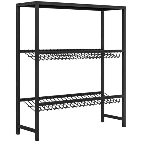 Rayonnage 6 Caisses Boissons 3 Niveaux Réglable Antidérapant Acier Noir pour Cave ou Cuisine