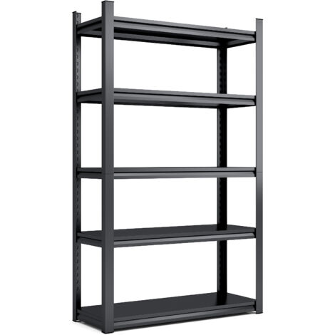 Rayonnage à 5 Niveaux, 198 x 120 x 45,7 cm,Full Metal, Style Industriel, Capacité 650 kg, Planches Réglables, Noir