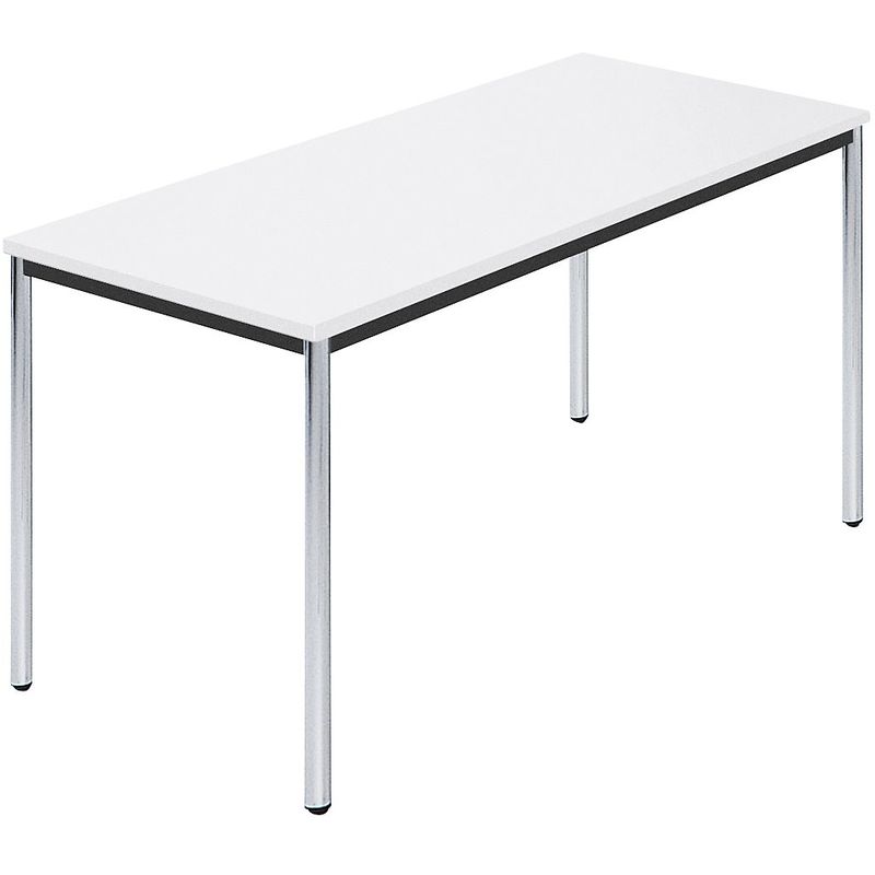 Table rectangulaire en tube rond chromé, 1400 x 700 mm blanc - Coloris piétement: chrome|Coloris plateau: blanc