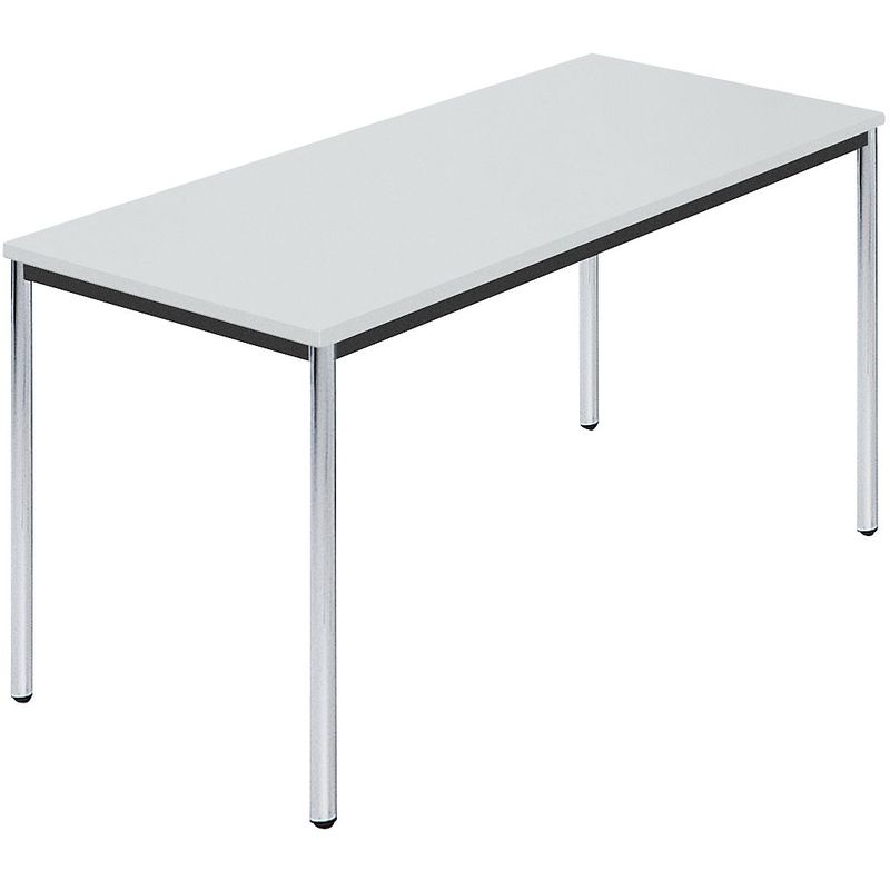 Table rectangulaire en tube rond chromé, 1400 x 700 mm gris - Coloris plateau: gris clair