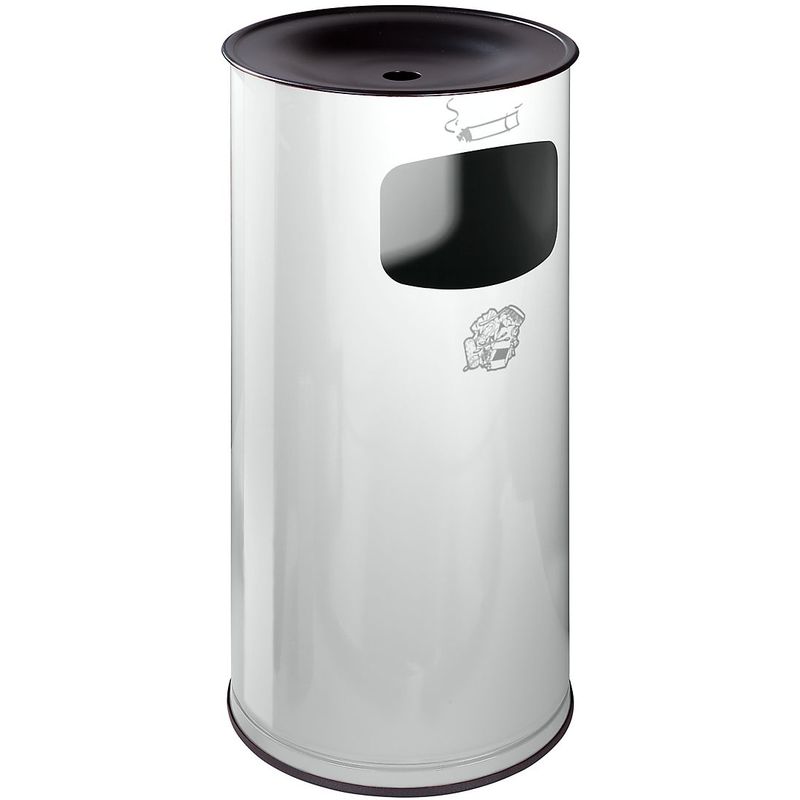 Combiné cendrier-poubelle de sécurité en tôle d'acier - hauteur 710 mm, capacité poubelle 44 l - gris clair - Coloris poubelle: gris clair