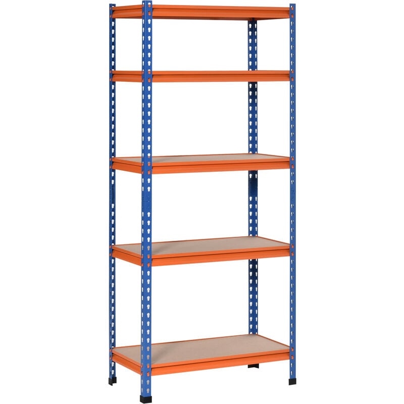 Homcom - Rayonnage charges lourdes ou volumineuses - étagère garage - 5 tablettes réglables en hauteur - métal bleu orange mdf