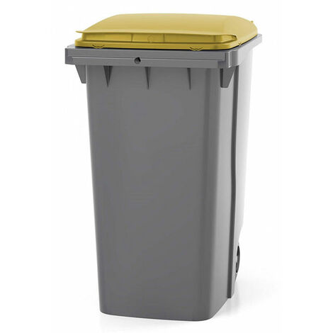 Rayonnage Direct – Conteneur poubelle 360L à préhension frontale – Couvercle personnalisable jaune citron – 4 roues avec freins – Norme EN 840