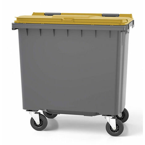 Rayonnage Direct – Conteneur poubelle 770 litres à préhension frontale – Couleur jaune citron – Dimensions 1268 x 797 x 1302 mm – Haute résistance PEHD
