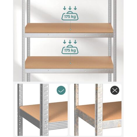 Rayonnage Étagère Charge Lourde à 5 Niveaux, 60 x 120 x 200 cm, Meuble de Rangement en Acier - Argent