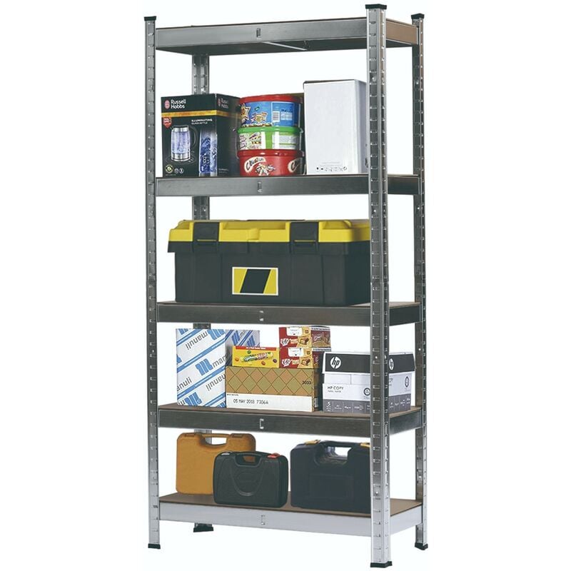 Rayonnage- Étagère ménagère en métal à cinq niveaux, 150x70x30cm, argent