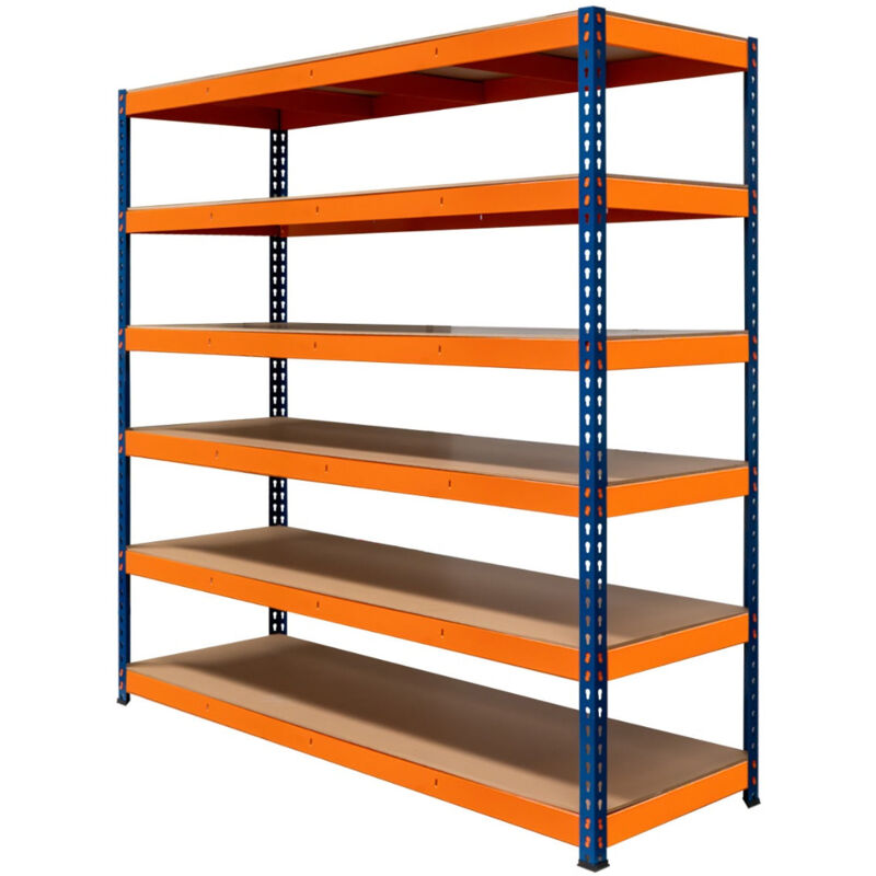 Rayonnage Garage S-Rax – Rangement Industriel Robuste & Ajustable 6 Étages 180 x 180 x 60cm – Capacité 300kg / étage – 100% sans boulons [Pieds en