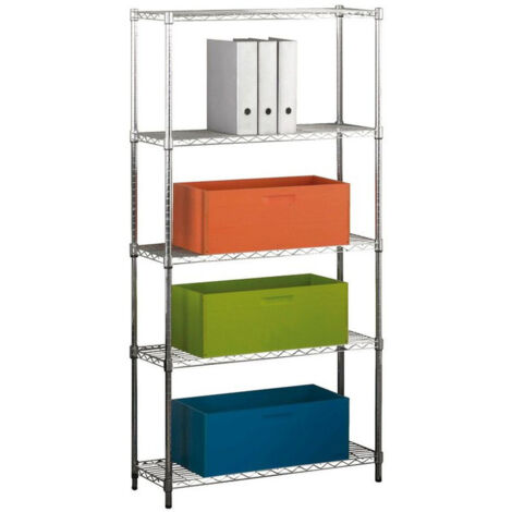 Rayonnage métallique KIT CLOSET Série Stylo - 5 étagères - Chromé - 180 x 35 x 90 cm