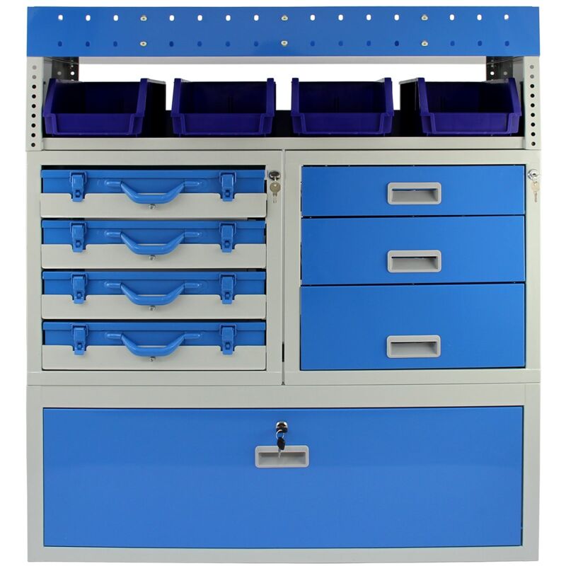 Rayonnage Métallique Storm en Acier Bleu & Gris pour Fourgons Camions Vans Voitures Utilitaires, Unité de Rangement Métallique pour Atelier et Garage