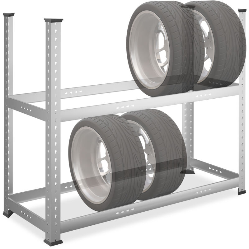 Rangement pour 8 pneus, HxLxP : 102 x 124 x 48 cm, 100 kg, acier galvanisé, à emboîter, étagère, argenté - Relaxdays