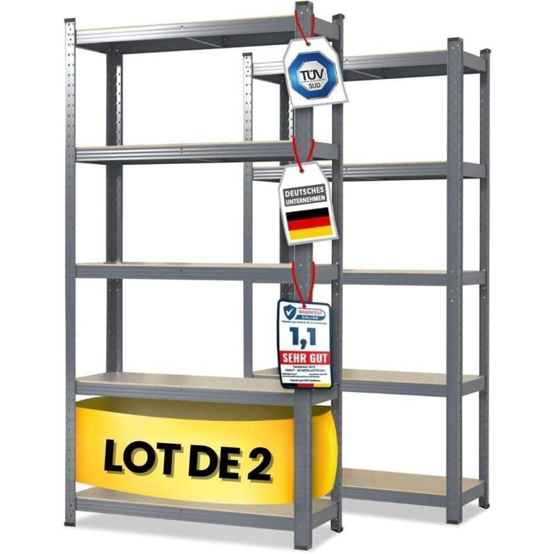 Floordirekt - Rayonnage pour charges lourdes Lakota Capacité de charge jusqu'à 1250 kg Utilisable individuellement Gris 180 x 90 x 40 cm