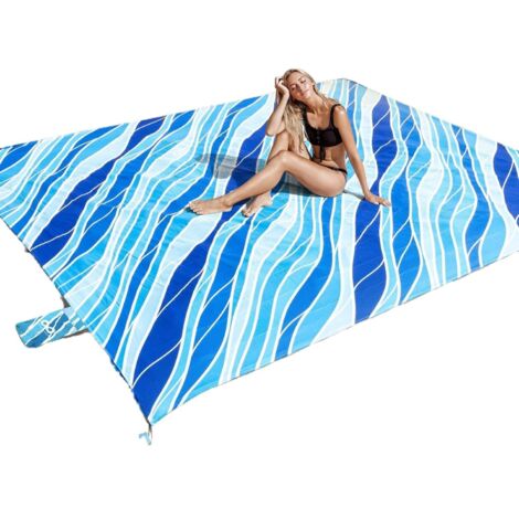 Rayures bleues, 210200cm Tapis de plage rayé en microfibre, très grande taille, imperméable, résistant à l'humidité et au sable, idéal pour le camping en plein air.