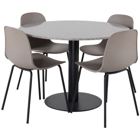 RazziaGR ensemble table, table terrazzo gris et 4 Arctic chaises kaki, noir. - terrazzogris,kaki,noir