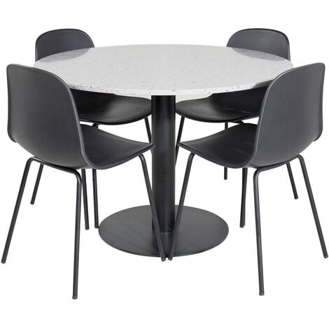 RazziaGR ensemble table, table terrazzo gris et 4 Arctic chaises noir. - terrazzogris,noir